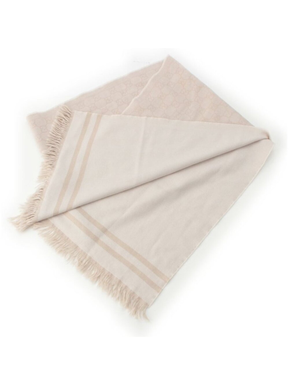 Gucci Wool GG Scarf Fringe Large Shawl Beige - Picture 2 of 10